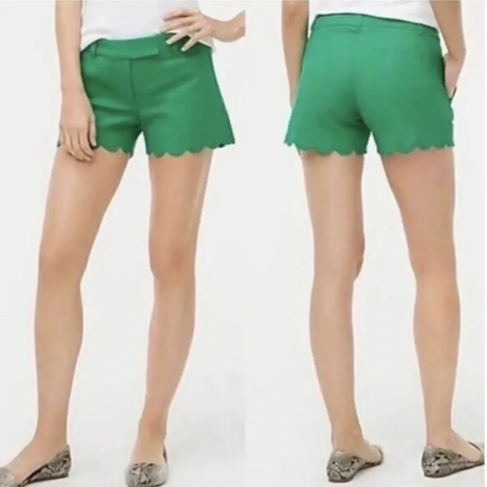 J. Crew | Women’s Green Linen Blend Scalloped Hem Shorts Size 0